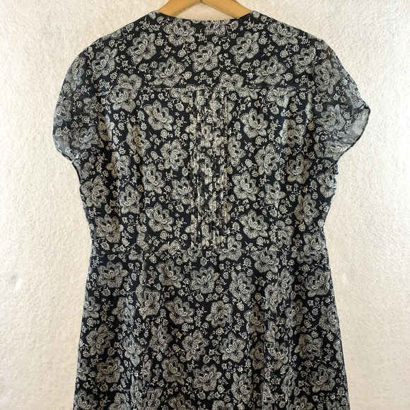 Anne Klein Womens Silk Midi Dress Sz 8 Black Chiffon Floral Flowy Dark Cottage - Picture 8 of 16